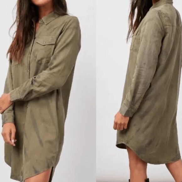 NEW! Rails Sandra Shirt Dress Snap Front Olive Black Tie Dye Size Small - Picture 2 of 14
